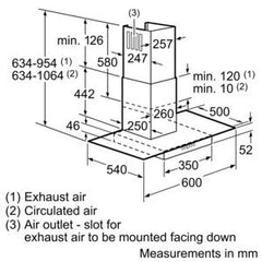 D86EH52N0B Chimney hood Stainless steel with glass canopy sides