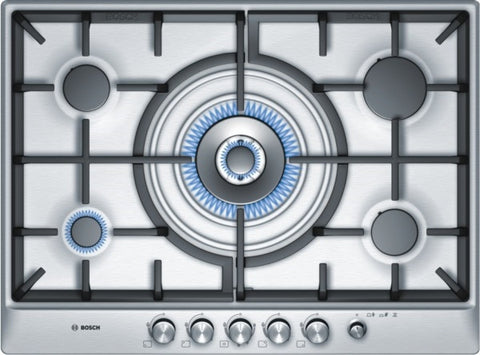 Exxcel 5 burner gas hob with wok style central burner PCR715M90E brushed steel