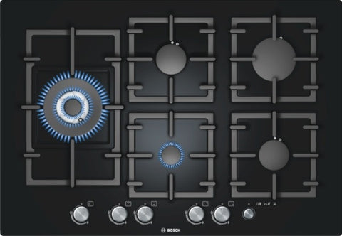 Exxcel 5 burner gas hob with wok style burner PPS816M91E, premium black with frameless design