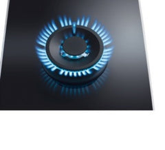 Logixx Wok style domino gas hob with ceramic base PRA326B70E brushed steel trim