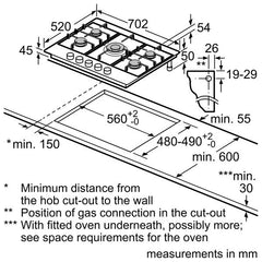 T26R66N0 Extra wide gas hob Stainless steel