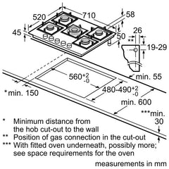 T63R46S1 Extra wide gas hob on tempered glass
