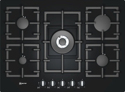 T63S46S1 Extra wide gas hob on tempered glass Black tempered glass