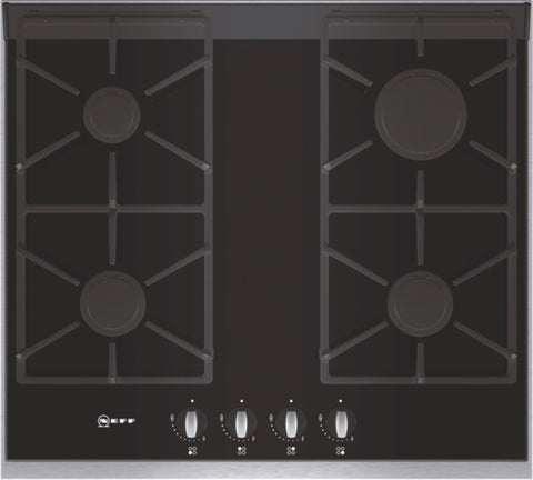 T66S66N0 Gas hob on ceramic glass Black ceramic glass with stainless steel trim