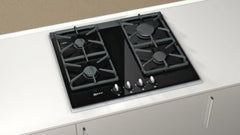 T66S66N0 Gas hob on ceramic glass Black ceramic glass with stainless steel trim