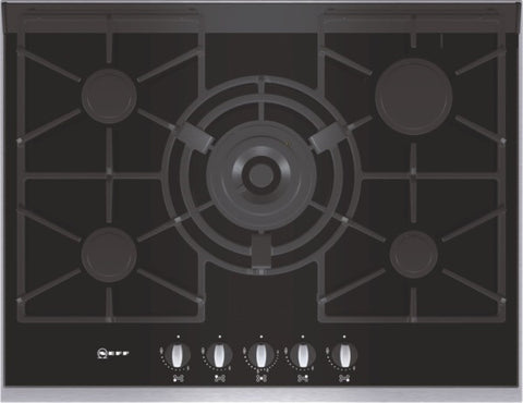 T67S76N1 Extra wide gas hob on ceramic glass Black ceramic glass with stainless steel trim
