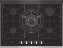 T67S76N1 Extra wide gas hob on ceramic glass Black ceramic glass with stainless steel trim