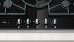 T67S76N1 Extra wide gas hob on ceramic glass Black ceramic glass with stainless steel trim