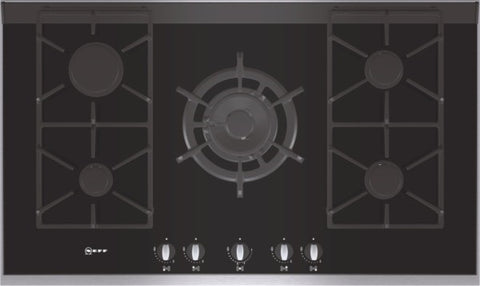 T69S76N0 Extra wide gas hob on ceramic glass Black ceramic glass with stainless steel trim