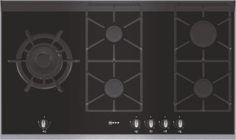 T69S86N0 Extra wide gas hob on ceramic glass Black ceramic glass with stainless steel trim